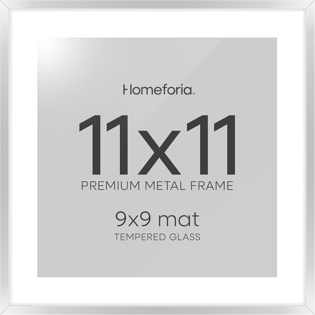 Homeforia 11x11 Picture Frame Silver, High End Metal 11 by 11 Square Frames with Mat 9 x 9 Photo