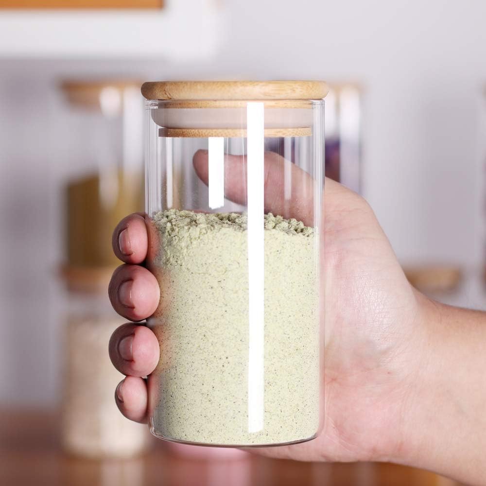 12 Pcs Glass Spice Jars - 8.5oz Empty Small Glass Bottles with Bamboo Airtight Lids and Labels