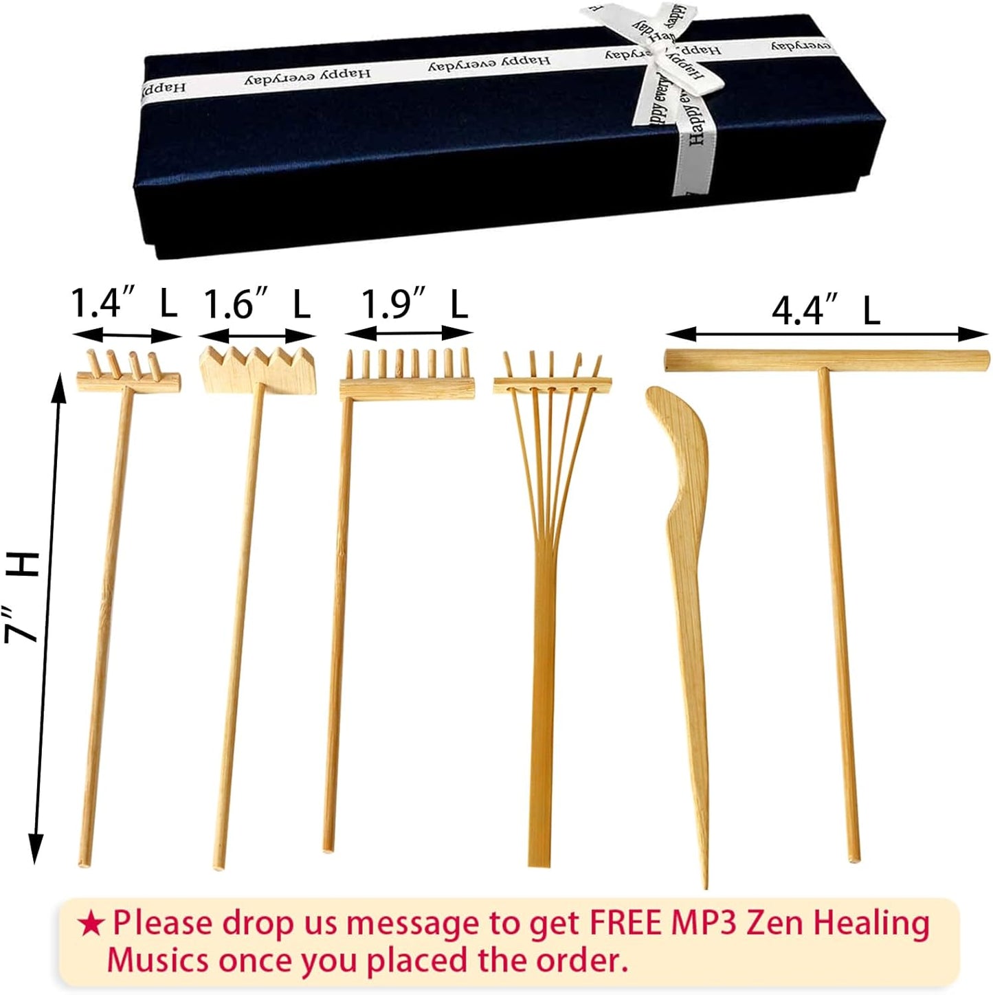 Mini Zen Garden Rake Set 6PCS - Premium Natural Bamboo Sand Rakes with Gift Box - Zen Garden Tools