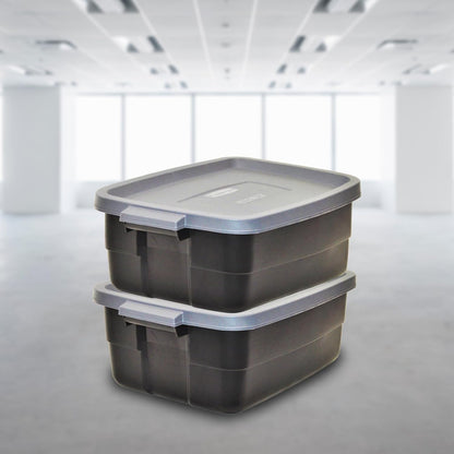 Rubbermaid Roughneck Tote 10 Gal, 6 Pack, Made in USA, Black & Gray, Rugged Plastic Stackable