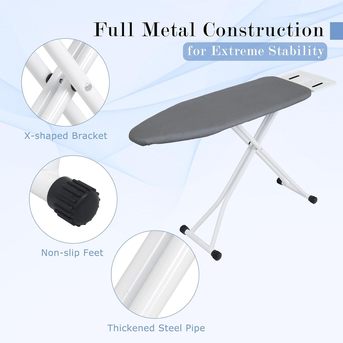 Ironing Board 48" X 13" with Safety Iron Rest Height Adjustable Iron Table Features Reinforced