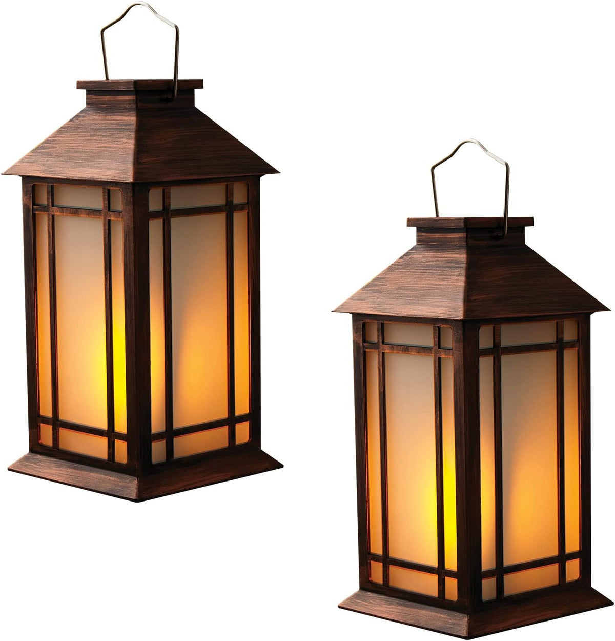 2-Pack 13" Vintage Candle Lantern with Led Flameless Candle (6hr Timer) - IP65 Waterproof Battery
