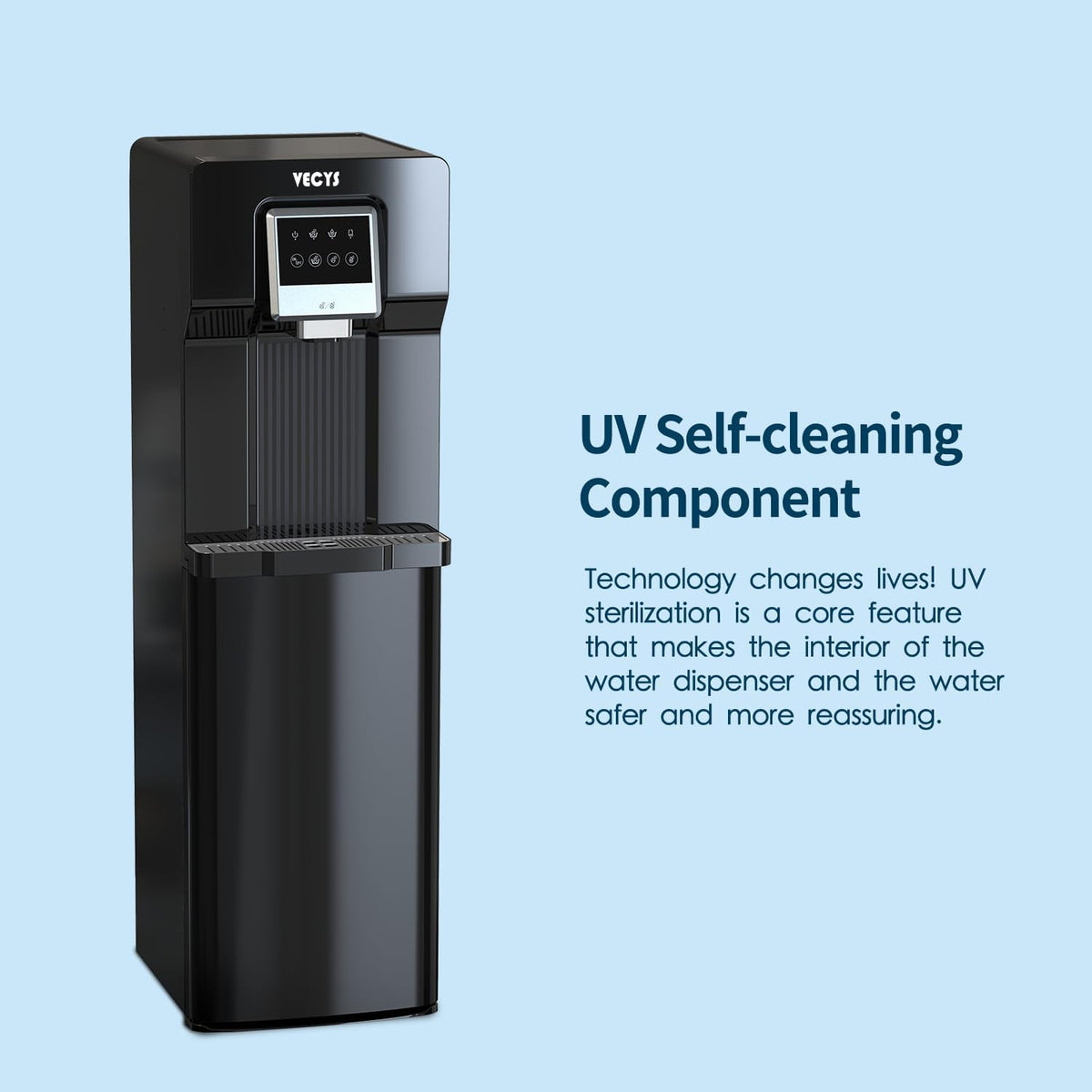 VECYS Bottom Loading Water Cooler with Ice Maker, Cold Water Supply with 18LBS Daily Ice Making