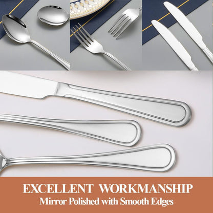 20 Pcs Silverware Set for 4 with Simple Striped Handle Design, Food Grade Stainless Steel Flatware