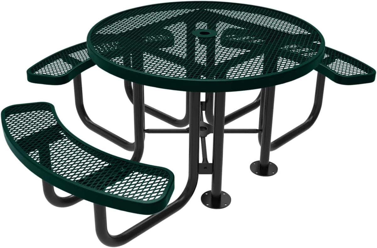 Heavy-Duty Portable Outdoor Picnic Table with Umbrella Hole, Expanded Metal Patio Dining Furniture