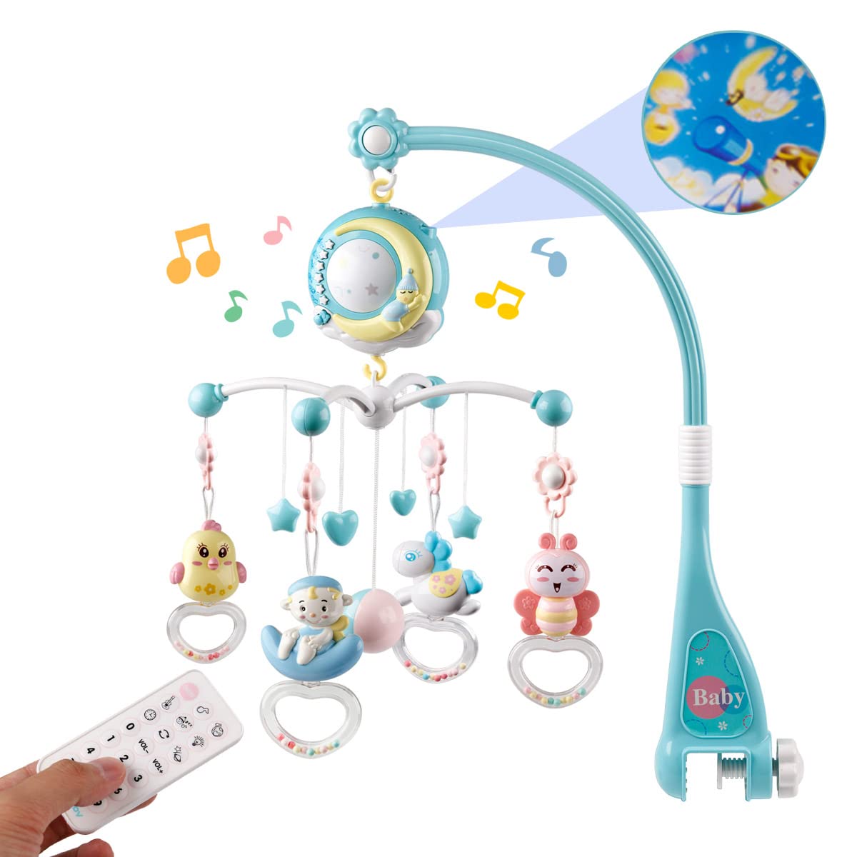 Mini Tudou Baby Musical Mobile Crib with Music and Lights, Timing Function, Projection, Take-Along