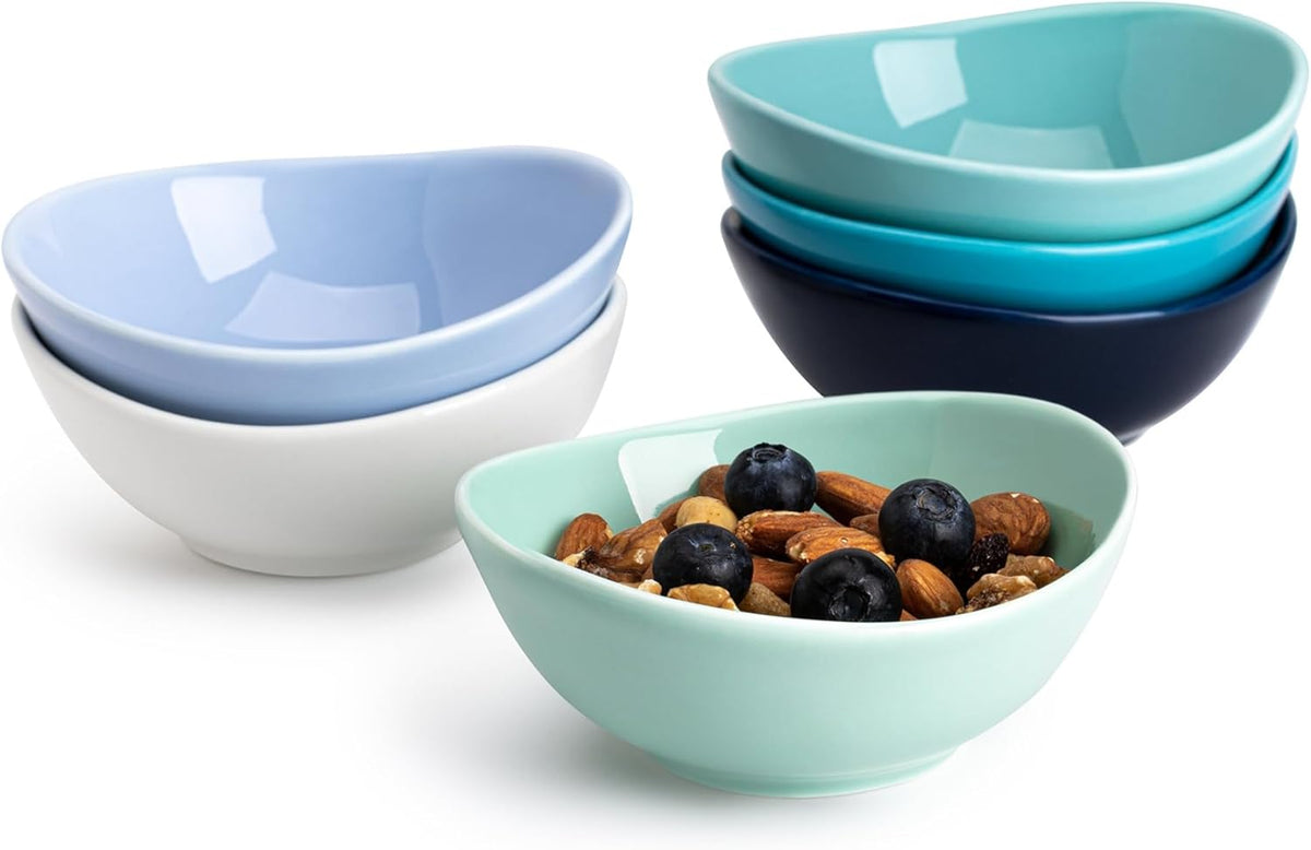 Sweese Porcelain Small Bowls 4 oz Set of 6 - Assorted Colors for Dipping, Snack, Sauce, Side Dishes