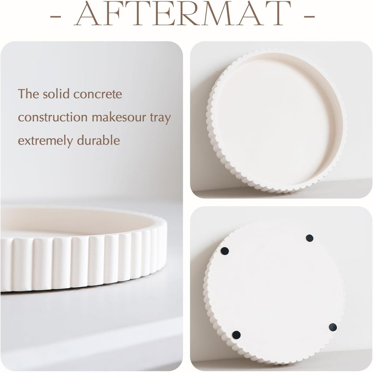 Decorative Tray for Coffee Table, Living Room, Side Table, 11" White Round Concrete Home Decor