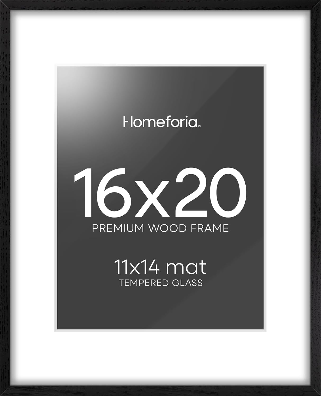 Homeforia 16x20 Black Wood Frame, High End Oak 16x20 Picture Frames with Mat 11x14 Photo, 16 x 20
