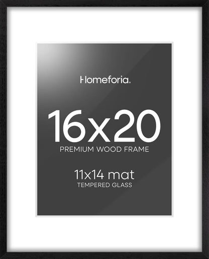 Homeforia 16x20 Black Wood Frame, High End Oak 16x20 Picture Frames with Mat 11x14 Photo, 16 x 20