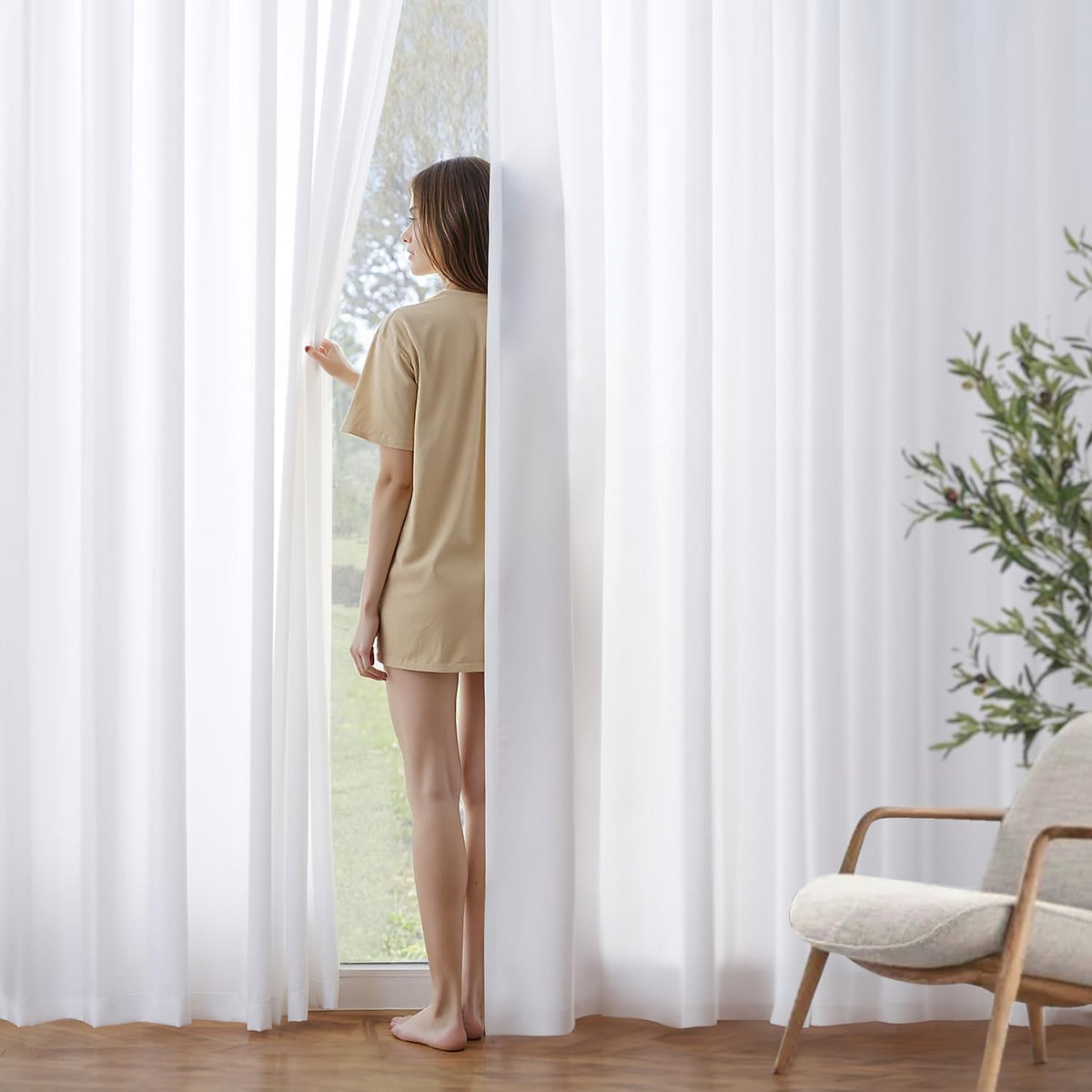 MIULEE White Privacy Sheer Curtains That Let Light in 102 Inches Long Non-See-Through Semi Sheer
