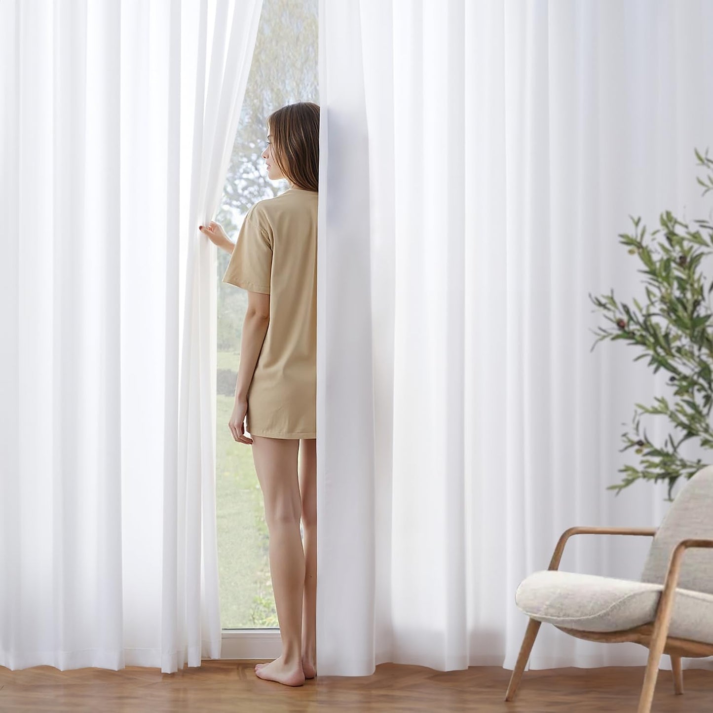 MIULEE White Privacy Sheer Curtains That Let Light in 90 Inches Long Non-See-Through Semi Sheer