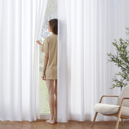 MIULEE White Privacy Sheer Curtains That Let Light in 90 Inches Long Non-See-Through Semi Sheer