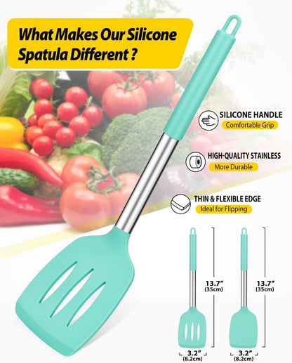 Pack of 2 Silicone Solid Turner, Non Stick Slotted Kitchen Spatulas, High Heat Resistant BPA Free