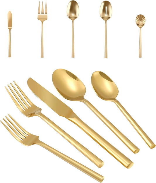 Silverware 45-Piece Gold Flatware Set with Serving Utensils Stainless Steel Thick Heavy Mirror