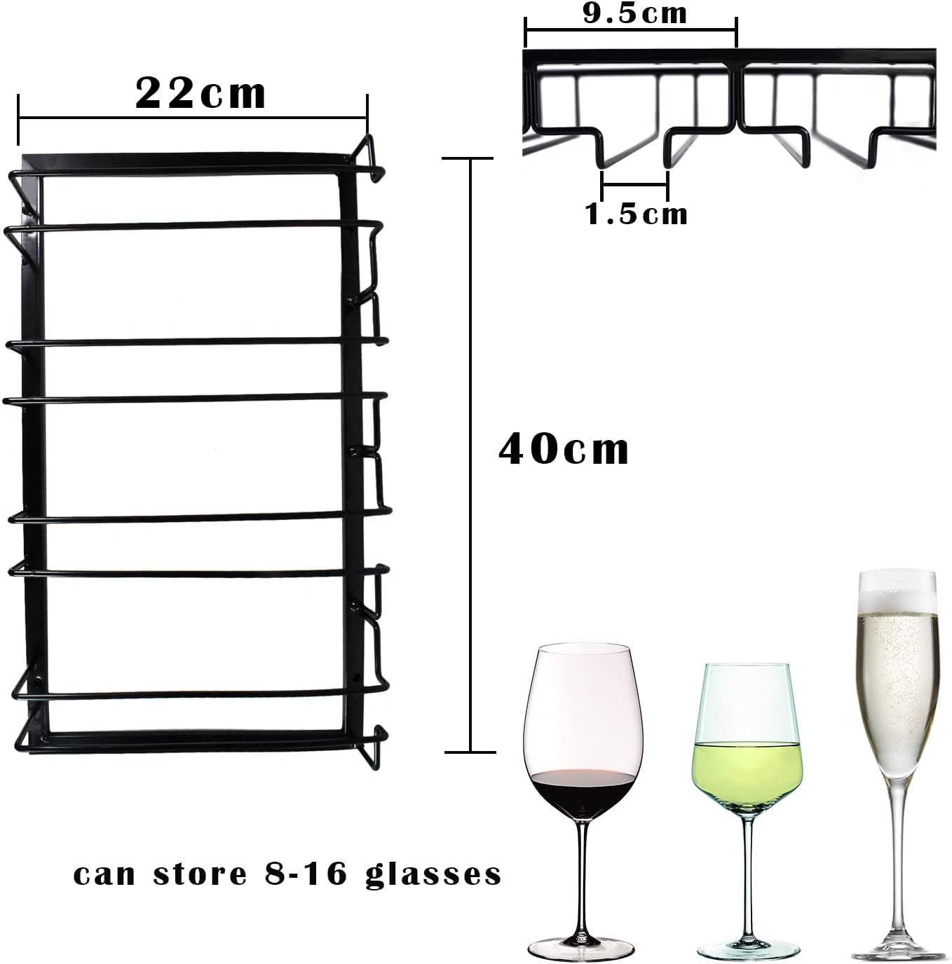 4 Rows Wine Glass Rack Under Cabinet Hanging Stemware Wine Glass Holder Under Shelf, 2 Packs Wire
