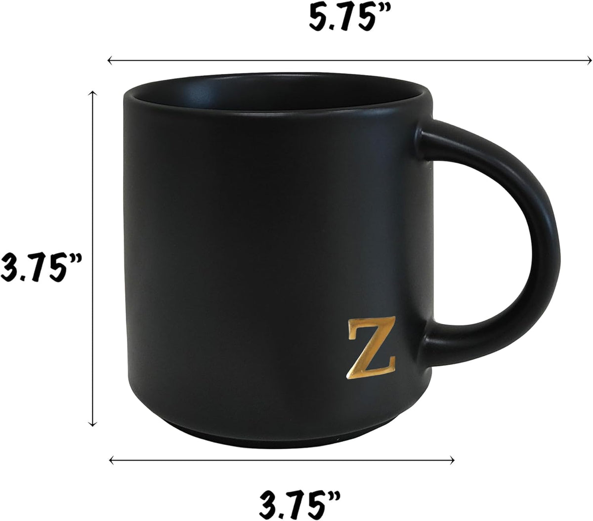 COLLECTIVE HOME - Black Monogram Ceramic Mugs, 15 oz Golden Initial Coffee Cups, Elegant Alphabet