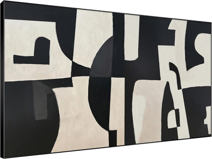 SIGNWIN 46"x72" Extra Large Framed Wall Art Black and White Abstract Geometric Design, Minimalist