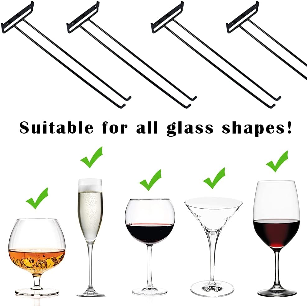 4 Packs 12 Inch Wine Glass Racks Cup Wall Mounted Stemware Hanging Wine Glasses Holder Under