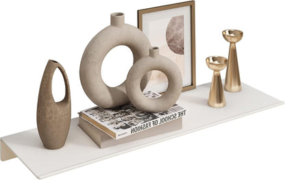 JOOM White Metal Floating Shelf - Small Bathroom Display Shelf for Wall Storage (White, 16 in)