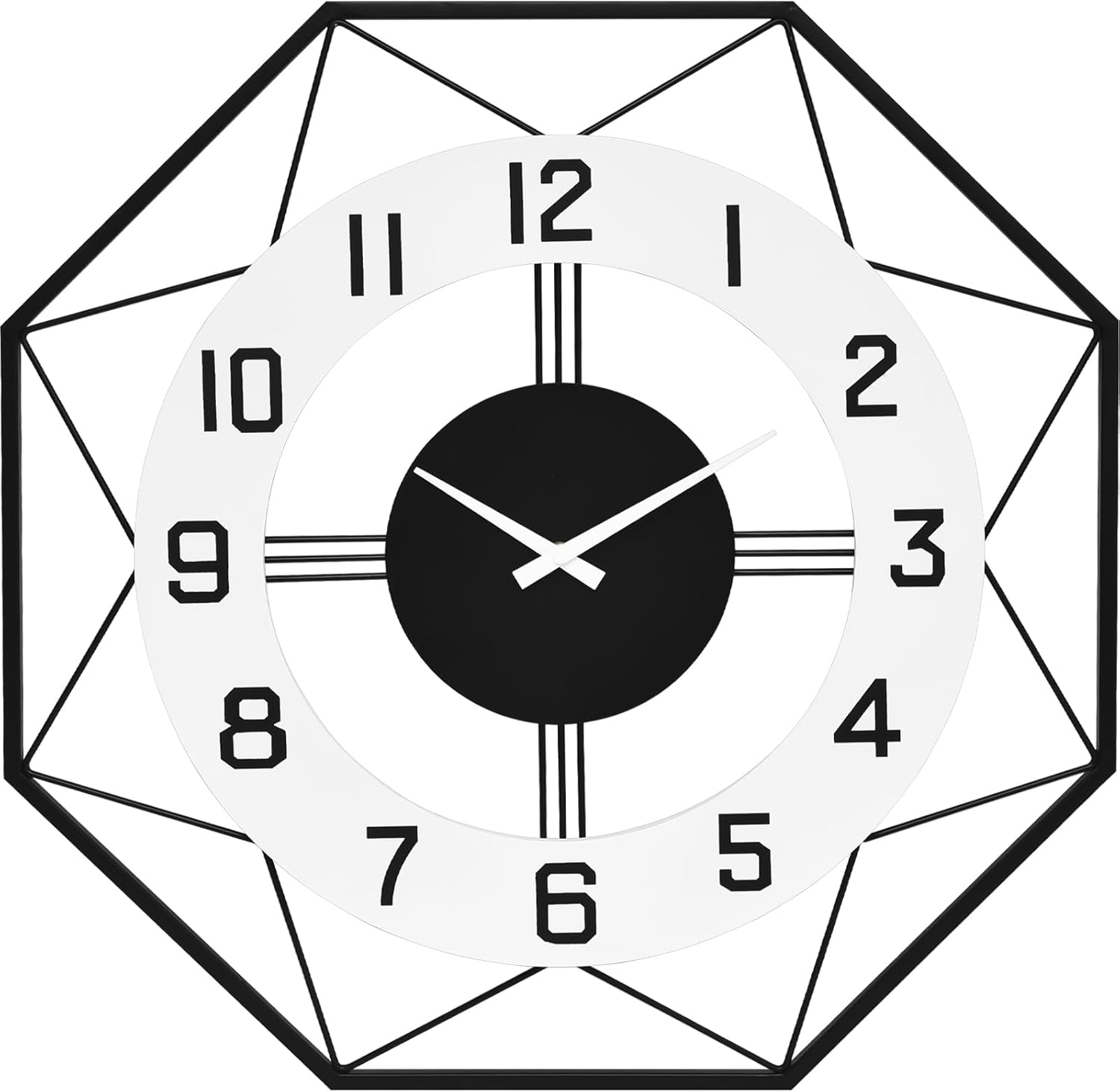 Modern Look Wall Clock – Large Decorative Silent Clock for Living Room Decor, 24 Inch Geometric