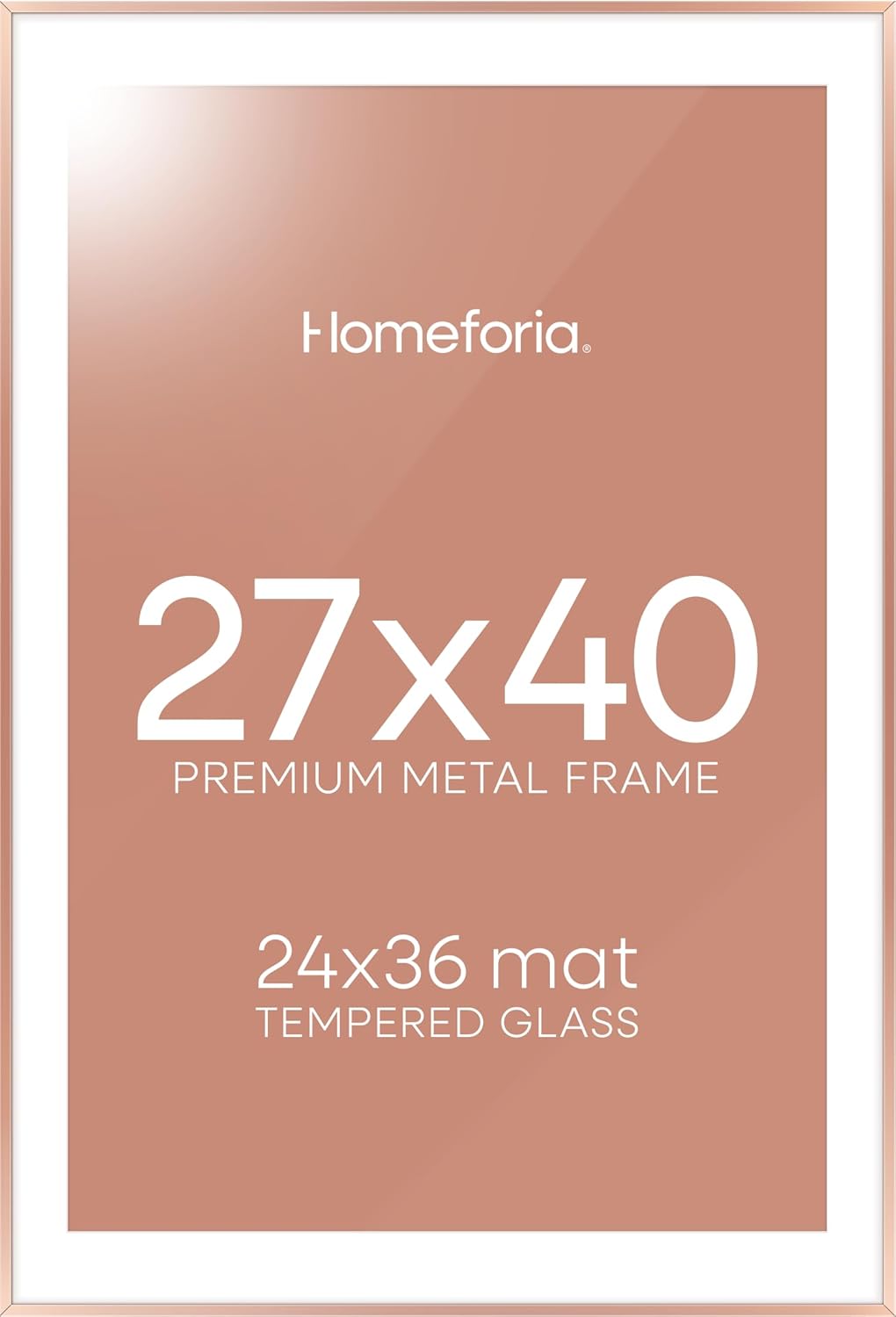 Homeforia 27x40 Poster Frame Rose Gold, High End Metal 27x40 Large Picture Frames with Mat 24x36