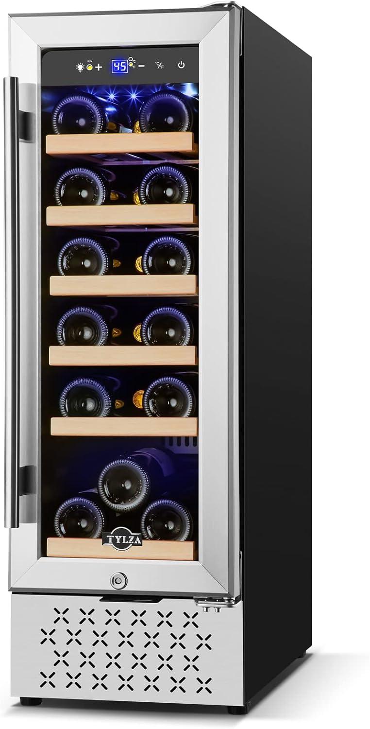 Tylza 12" Wine Cooler Refrigerator 18 Bottle Capacity, Compact Freezerless, Temperature Stability