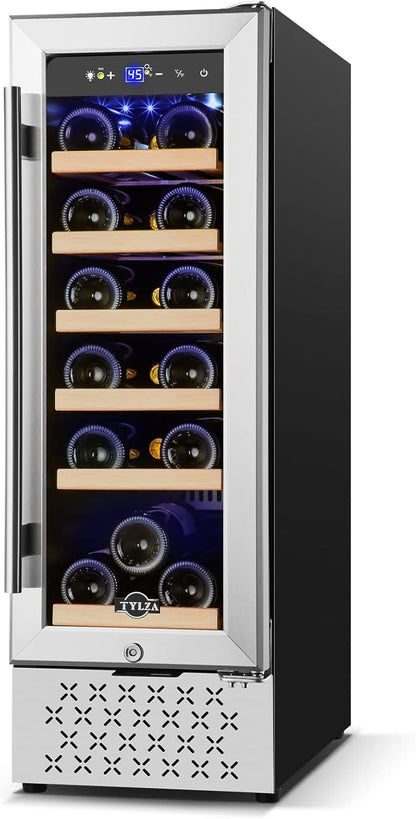 Tylza 12" Wine Cooler Refrigerator 18 Bottle Capacity, Compact Freezerless, Temperature Stability