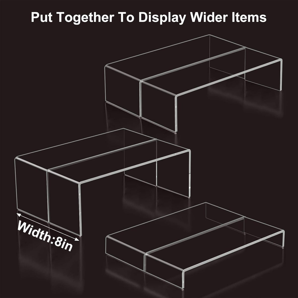 Acrylic Display Risers,12'' Large Display Stands, Thickened to 0.2''(5mm) Stackable Acrylic Shelves