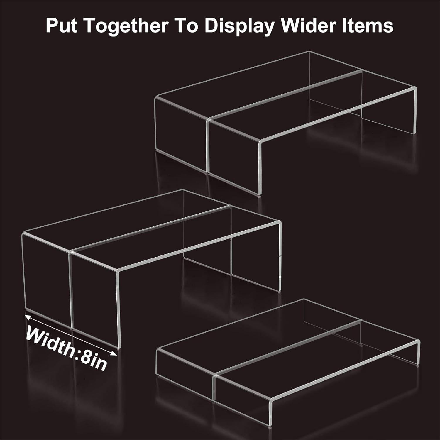 Acrylic Display Risers,12'' Large Display Stands, Thickened to 0.2''(5mm) Stackable Acrylic Shelves