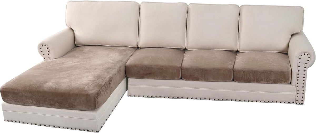 H.VERSAILTEX Velvet Stretch Sectional Couch Covers 4 Pieces Sofa Seat Cushion Covers L Shape