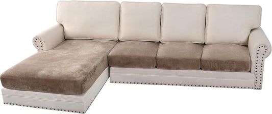 H.VERSAILTEX Velvet Stretch Sectional Couch Covers 4 Pieces Sofa Seat Cushion Covers L Shape