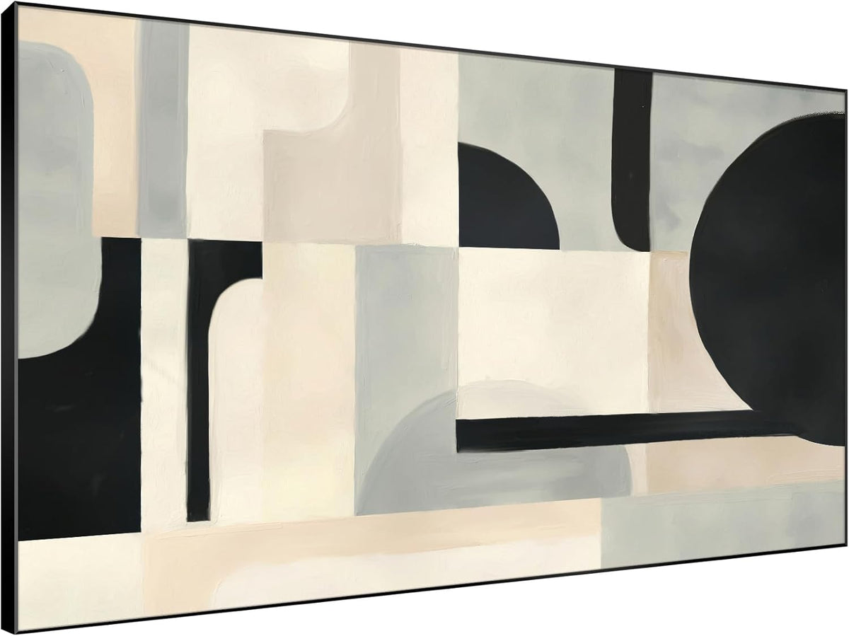 SIGNWIN 46"x72" Extra Large Framed Wall Art Modern Neutral Abstract Geometric in Black and Beige