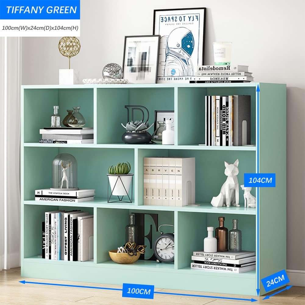 IOTXY Open Shelf Low Bookcase - Wooden 3-Tier Floor Standing Display Cabinet Organizer with Base, 8