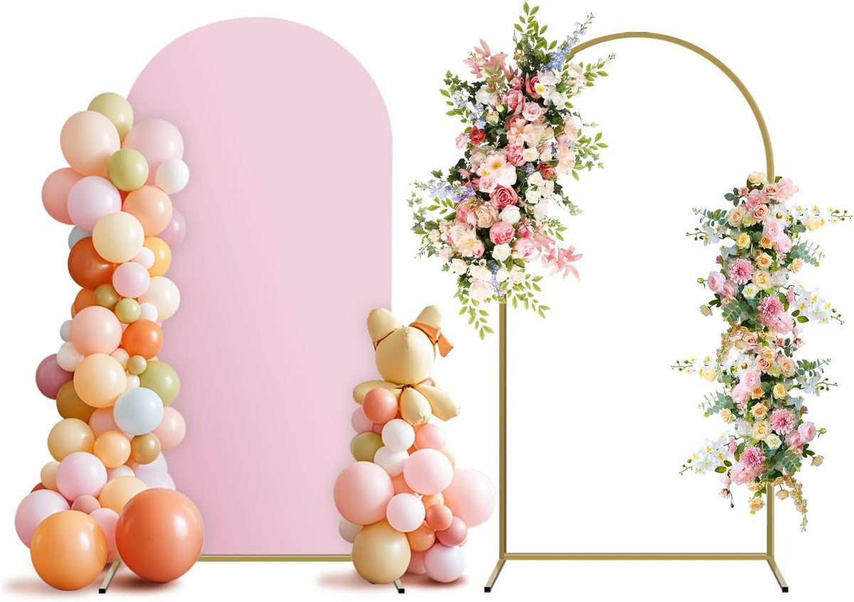 Arch Backdrop Stand and Cover Set, Metal Balloon Arch Backdrop 7.2ft, Gold Arched Stand Frame for