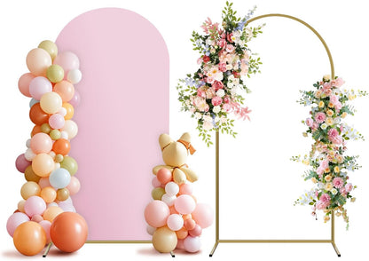 Arch Backdrop Stand and Cover Set, Metal Balloon Arch Backdrop 7.2ft, Gold Arched Stand Frame for
