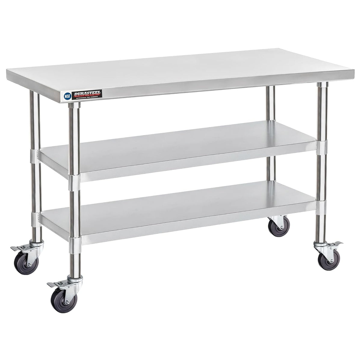DuraSteel Stainless Steel Work Table 30" x 60" x 34" Height w/ 4 Caster Wheels - Food Prep