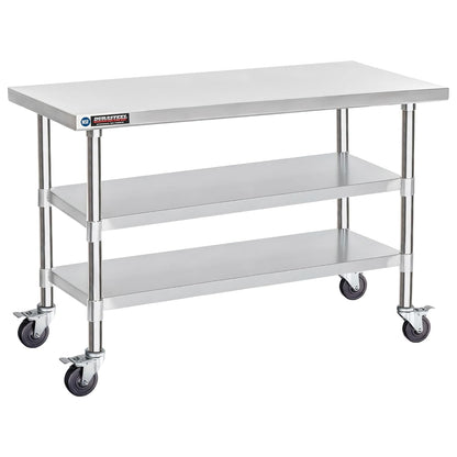 DuraSteel Stainless Steel Work Table 30" x 60" x 34" Height w/ 4 Caster Wheels - Food Prep