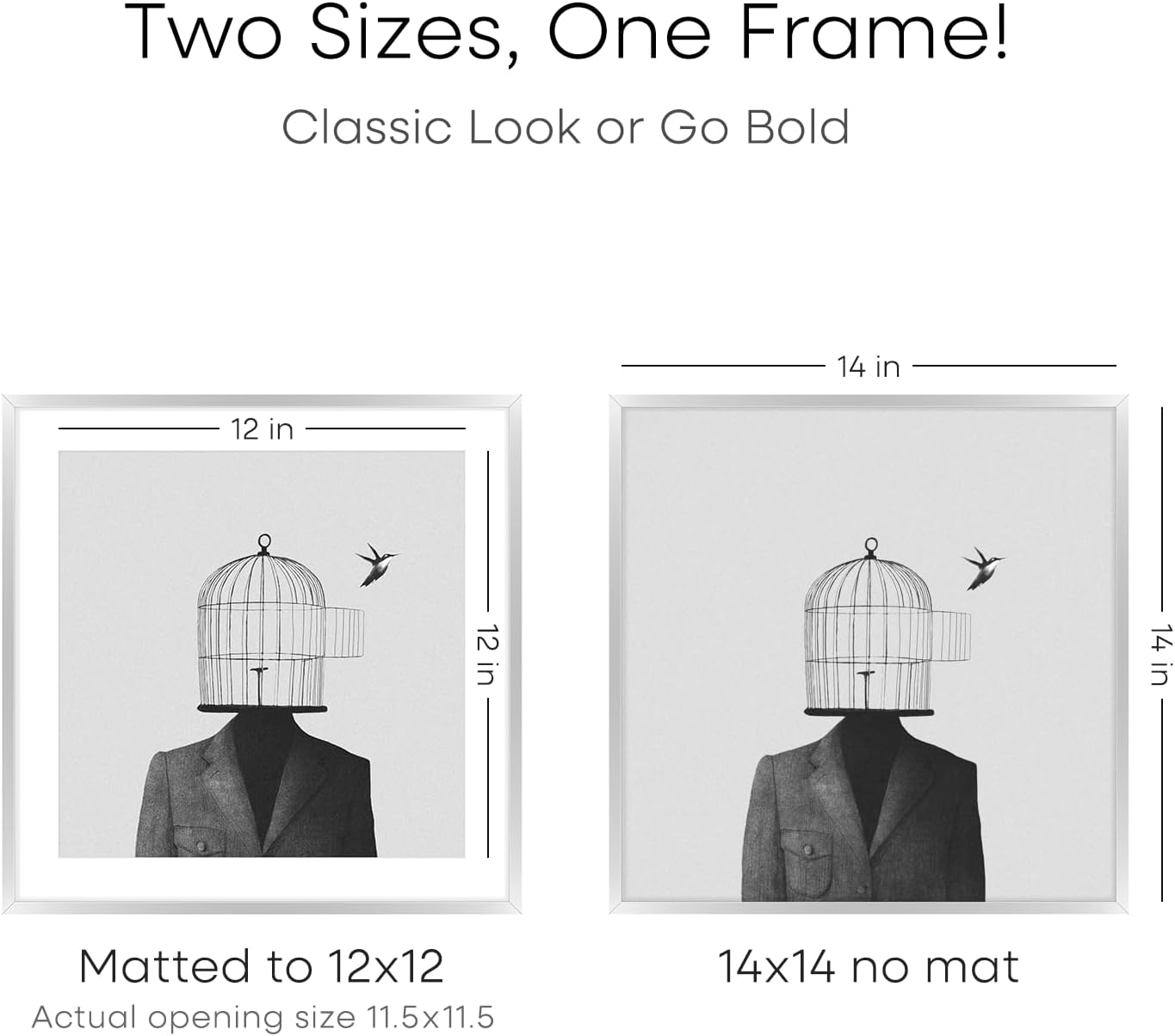 Homeforia Silver 14x14 Picture Frame, High End Metal 14 x 14 Square Frame with Mat 12 x 12 Photo