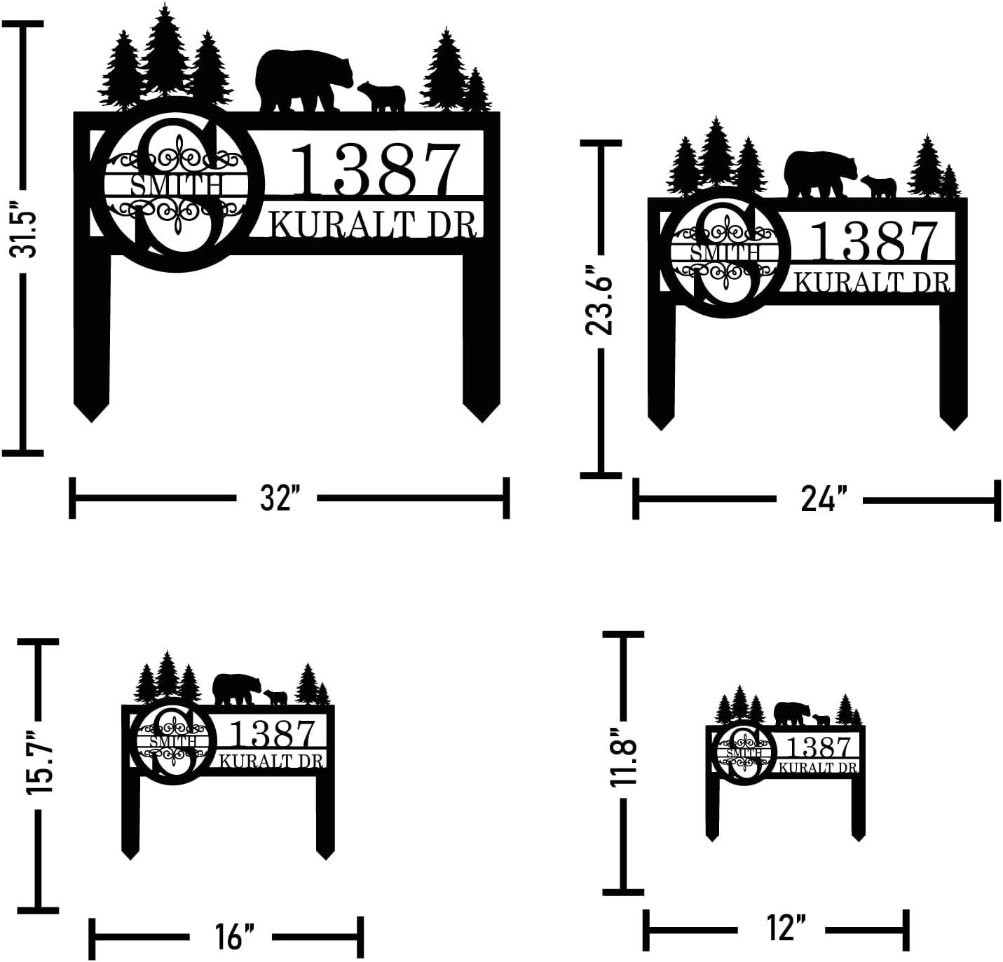 Personalized Custom Bear Wildlife Decor with Metal Stake - Address House Number Name Sign for