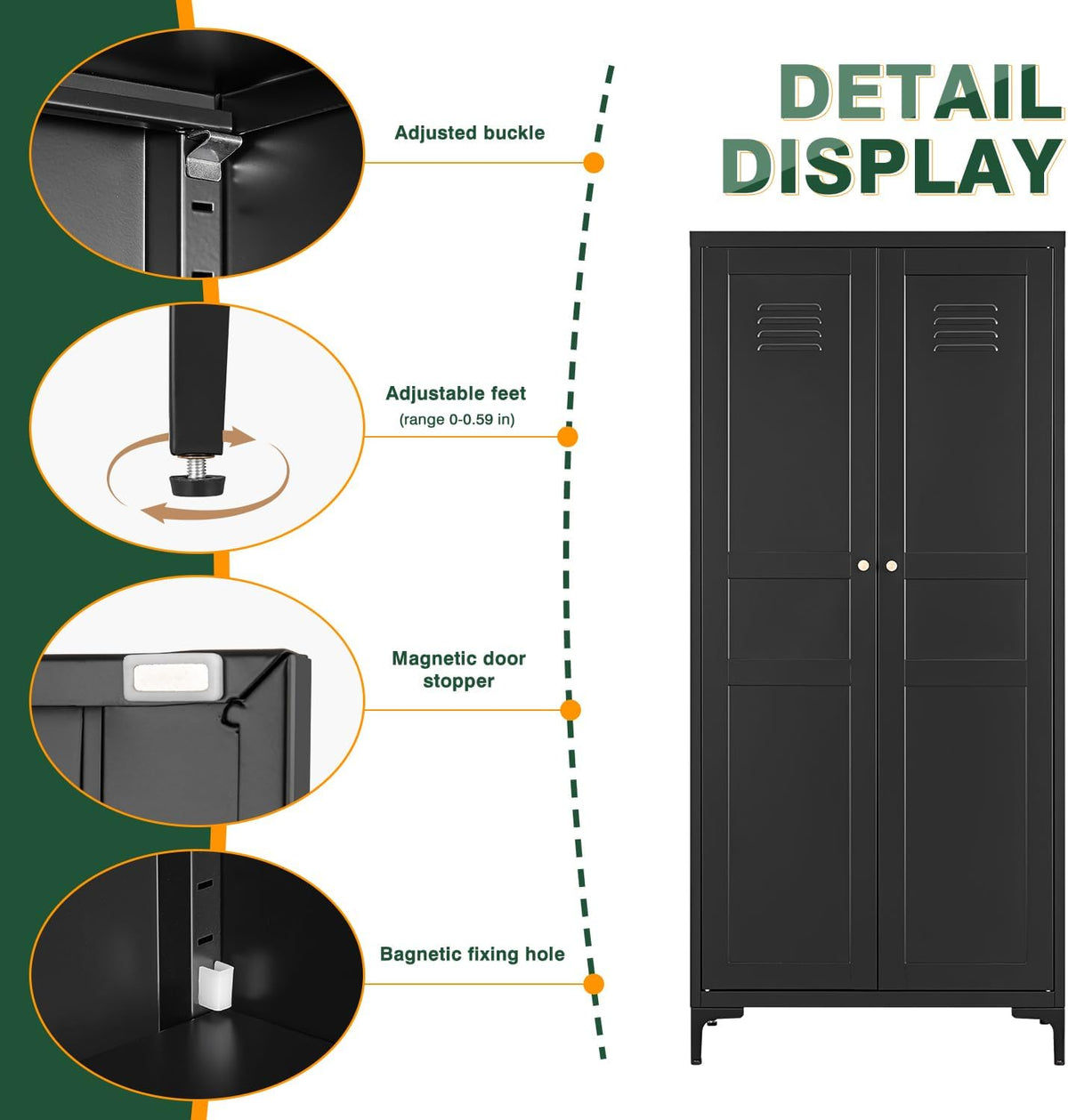 Letaya Black Storage Cabinet with Feets-Metal Home Kitchen Pantry Cabinets with Doors and