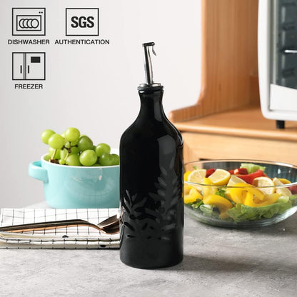 Sweejar Ceramic Olive Oil Dispenser Bottle, 20 Oz Relief Opaque Oil Cruet Protects Oil To Reduce