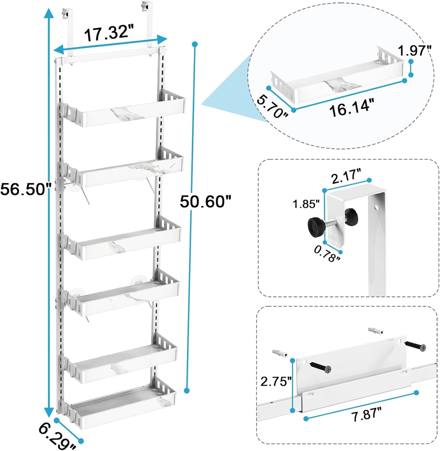 bukfen Over the Door Pantry Organizer, 6-Tier Adjustable Basket Kitchen Pantry Door Organization