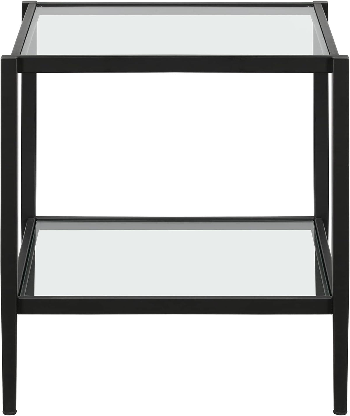 Henn&Hart 20" Wide Square Side Table with Glass Shelf in Blackened Bronze, Table for Living Room
