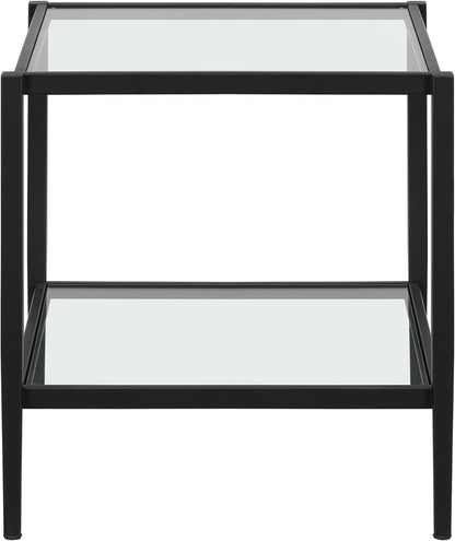 Henn&Hart 20" Wide Square Side Table with Glass Shelf in Blackened Bronze, Table for Living Room