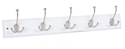 BIRDROCK HOME Tri Hook Coat Rack | 5 Hooks | Wall Mount Hat Rack | White Finish | Satin Nickel Hooks