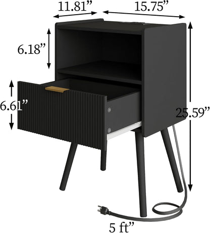 Nightstand,Modern Bedside Table with Storage Drawer and Open Wood Shelf, Accent Night Stand with