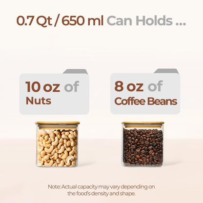 ComSaf 0.7 Qt Glass Food Storage Jars Set of 4, Clear Glass Storage Containers with Lids, Pantry