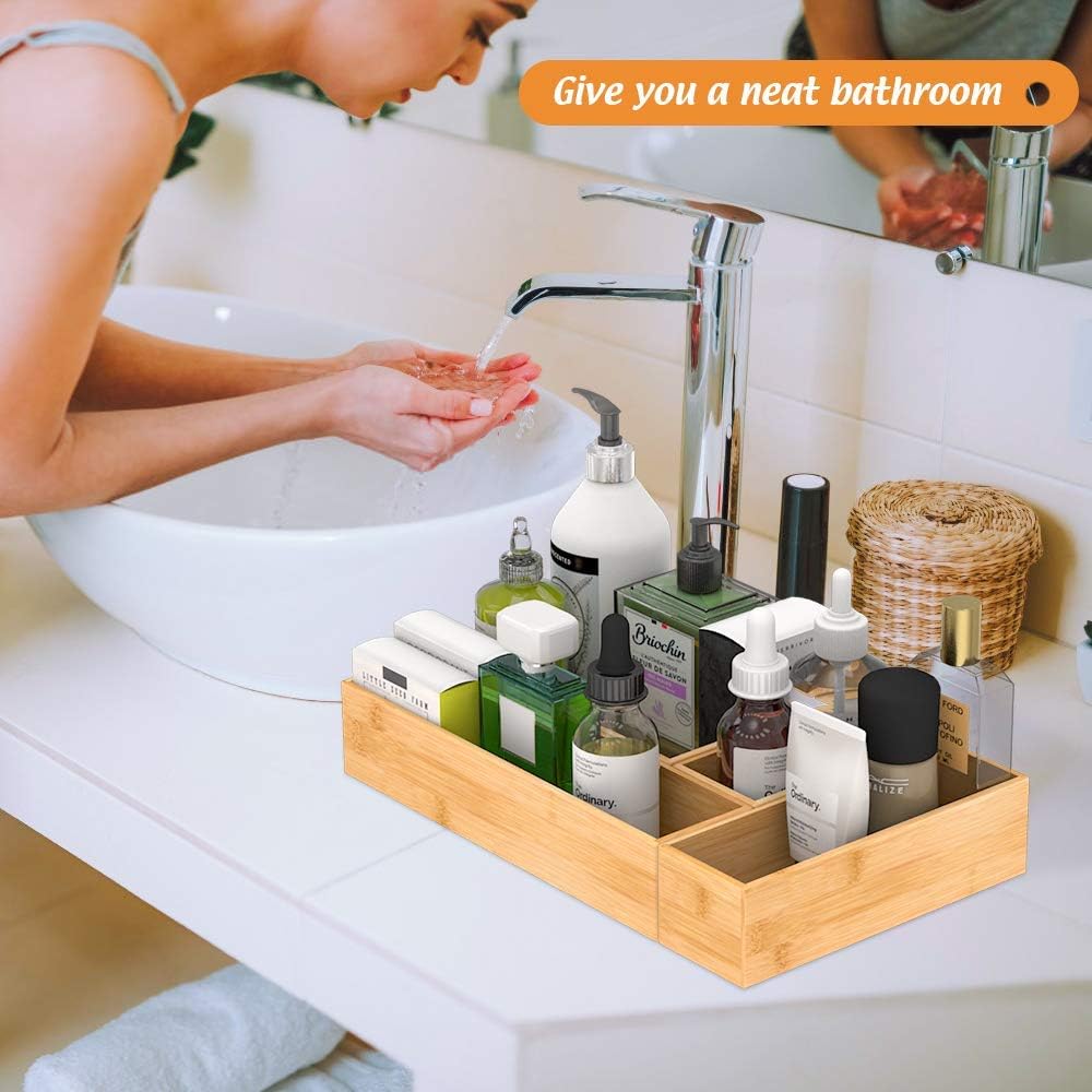 Bamboo Drawer Organizer Utensil Holder for Kitchen, Small Wood Silverware Storage Organizer