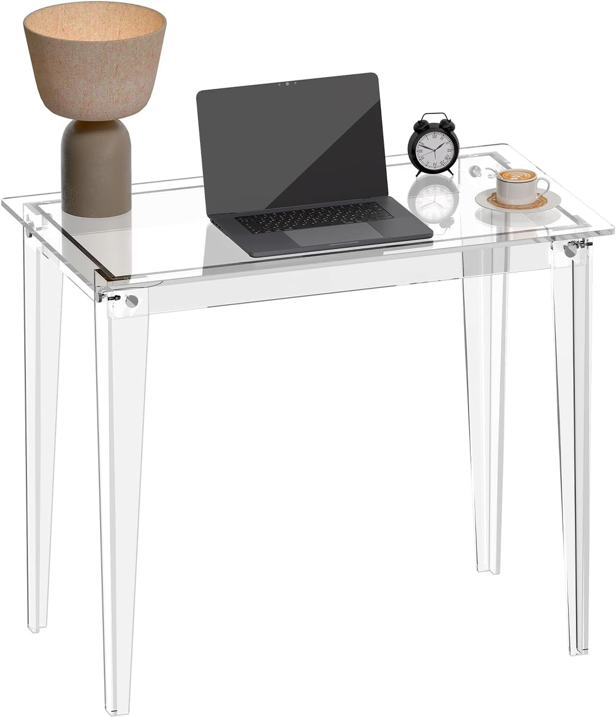 HMYHUM Small Acrylic Computer Desk, 35.4 Inch, Clear Study Desk for Home Office, Writing, Vanity